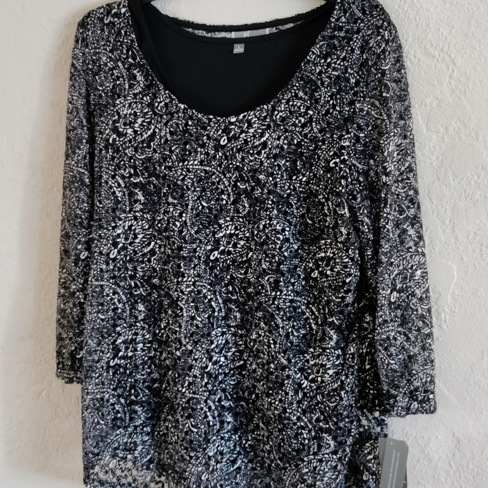 NWT City Chic Black Paisley JM Collection women's blouse LG msrp $54.50